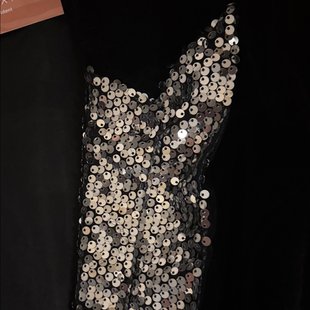 3/$20 Black Velvet Blazer with Silver Sequin Lapel - Picture 3 of 4